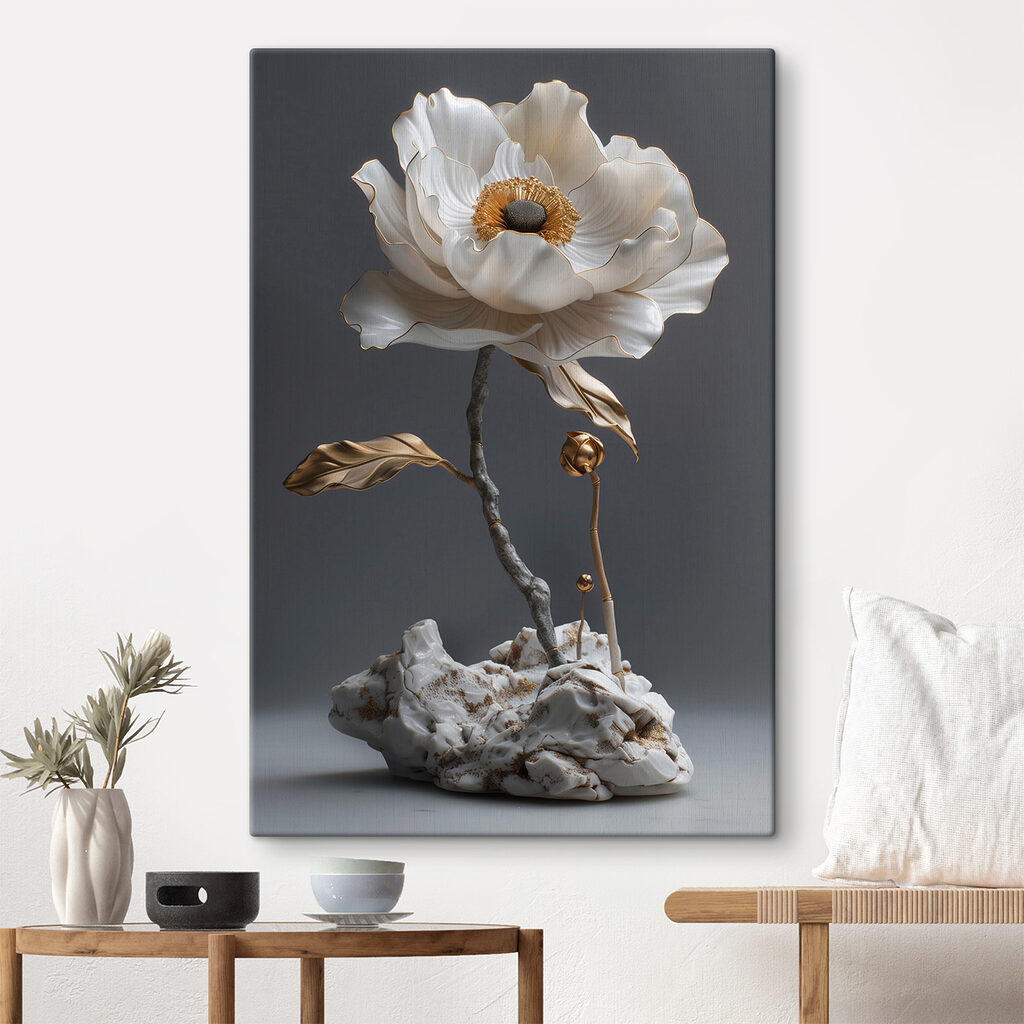 Elegant porcelain flower sculpture on display Elegant porcelain flower sculpture on display