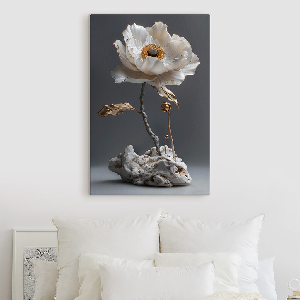 Elegant porcelain flower sculpture on display Elegant porcelain flower sculpture on display