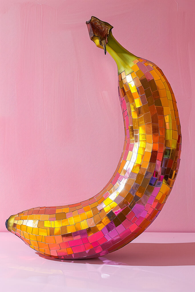 Colorful mirror banana on a pink background Colorful mirror banana on a pink background
