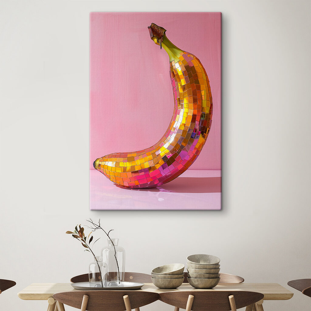 Colorful mirror banana on a pink background Colorful mirror banana on a pink background
