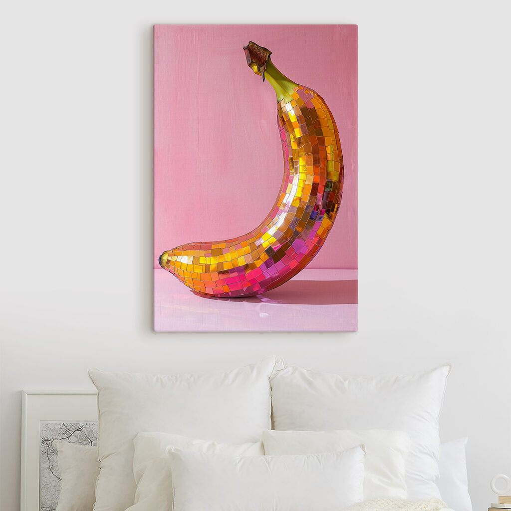 Colorful mirror banana on a pink background Colorful mirror banana on a pink background