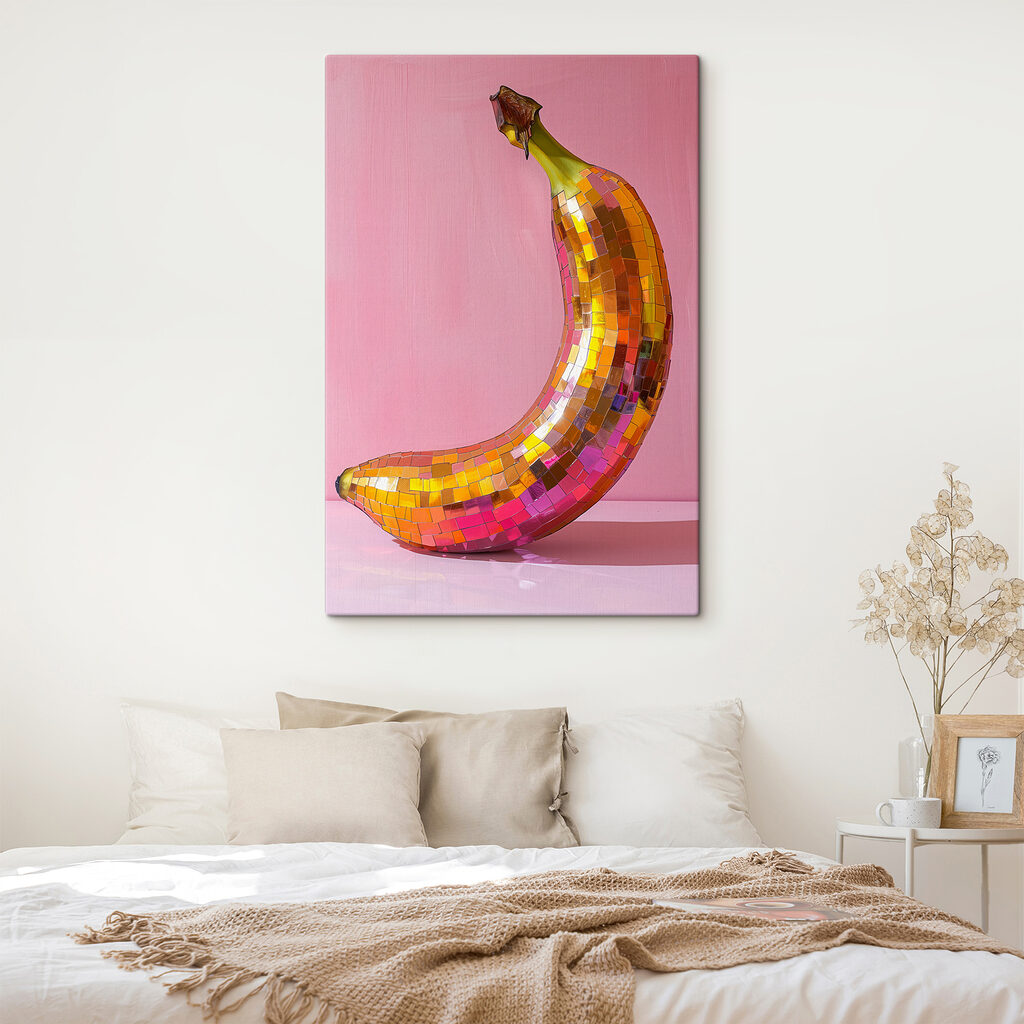 Colorful mirror banana on a pink background Colorful mirror banana on a pink background