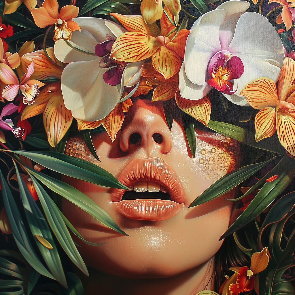 Woman with flowers on her head