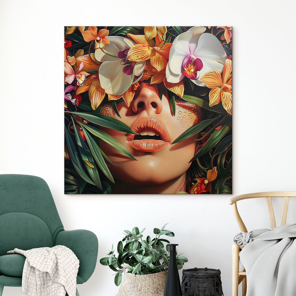 Woman with flowers on her head