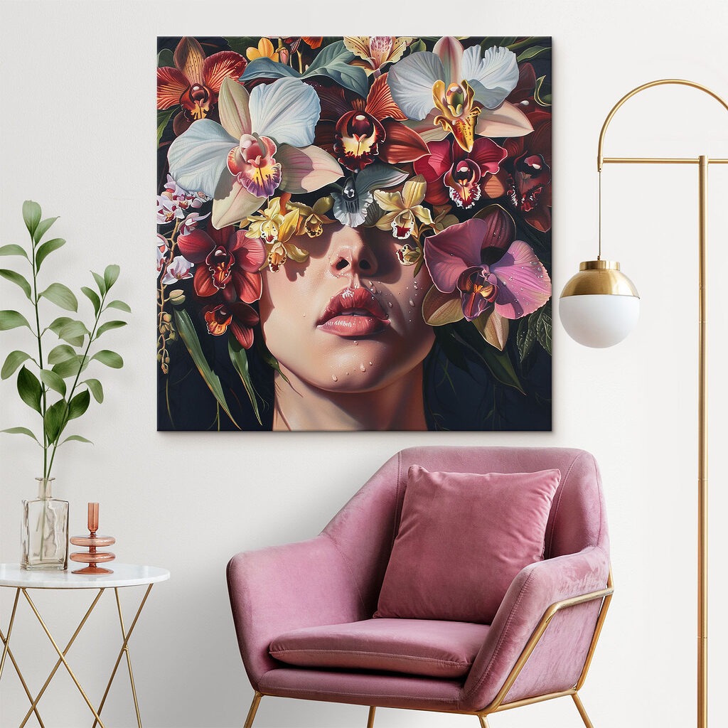 Painting of a woman with flowers on her head