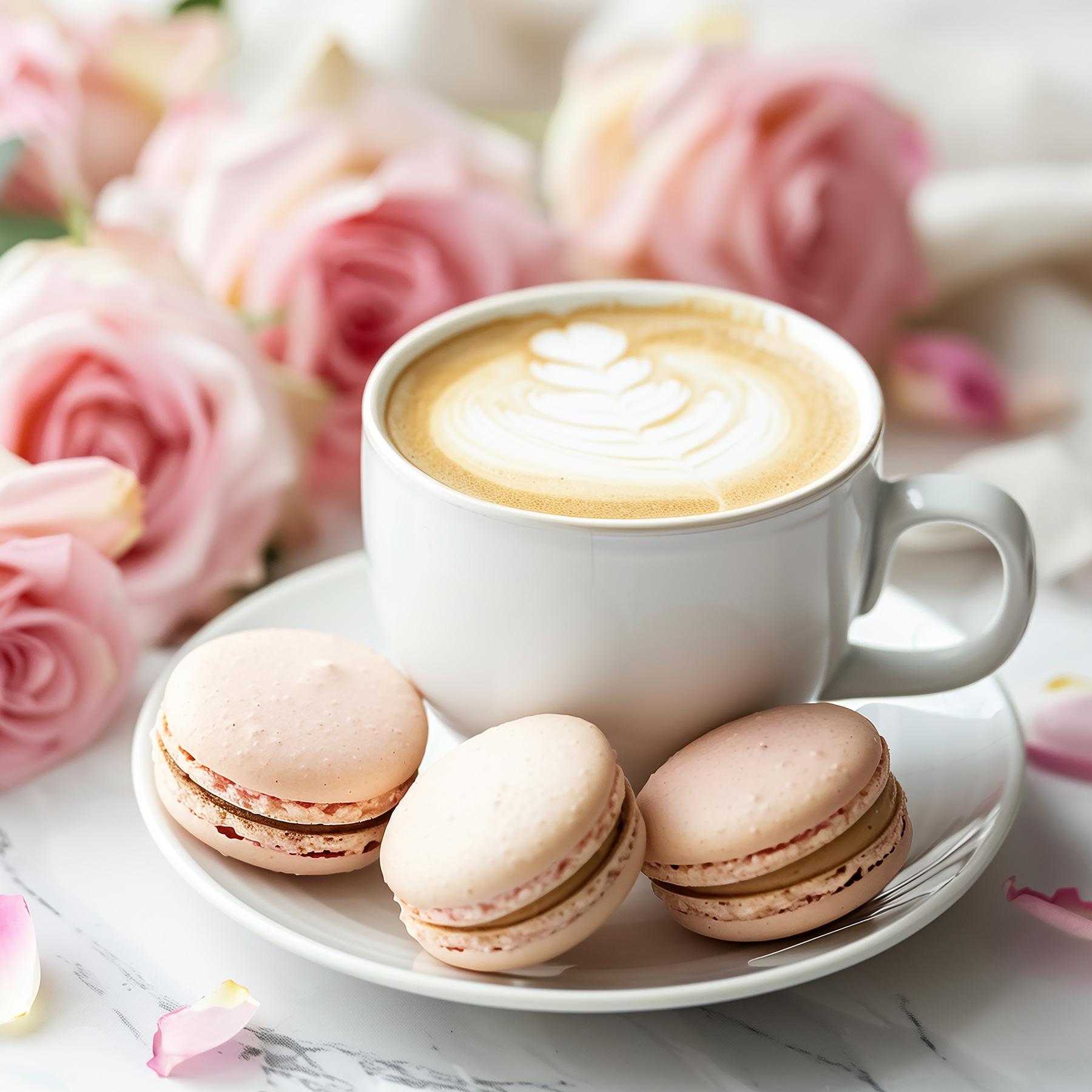 Cup of coffee and cookies on a plate