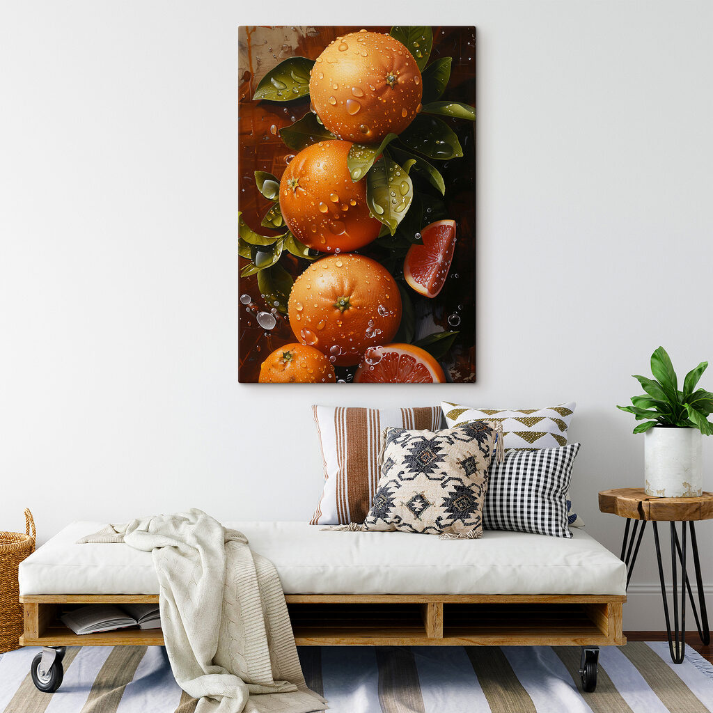 Group of oranges with leaves and slices of orange