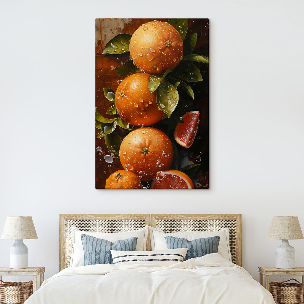 Group of oranges with leaves and slices of orange
