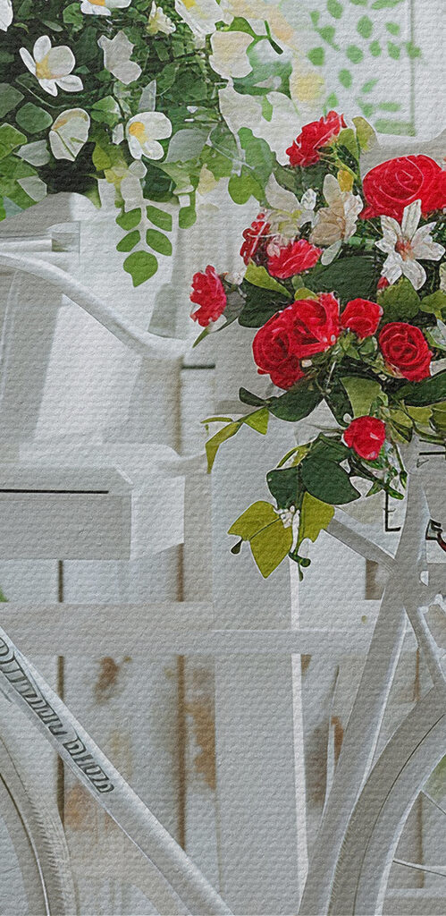 Bicycle with flowers in baskets Bicycle with flowers in baskets