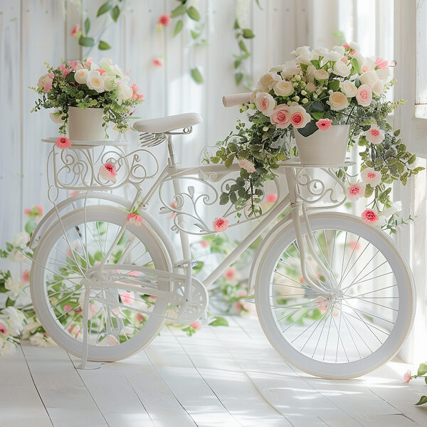 Biely bicykel s kvetmi Biely bicykel s kvetmi