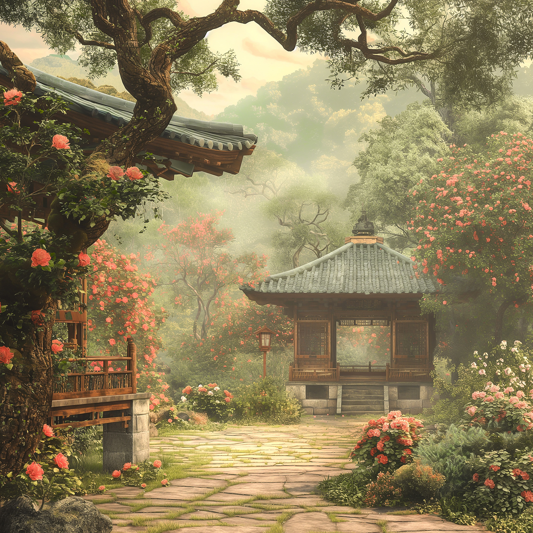 Garden with a gazebo and trees