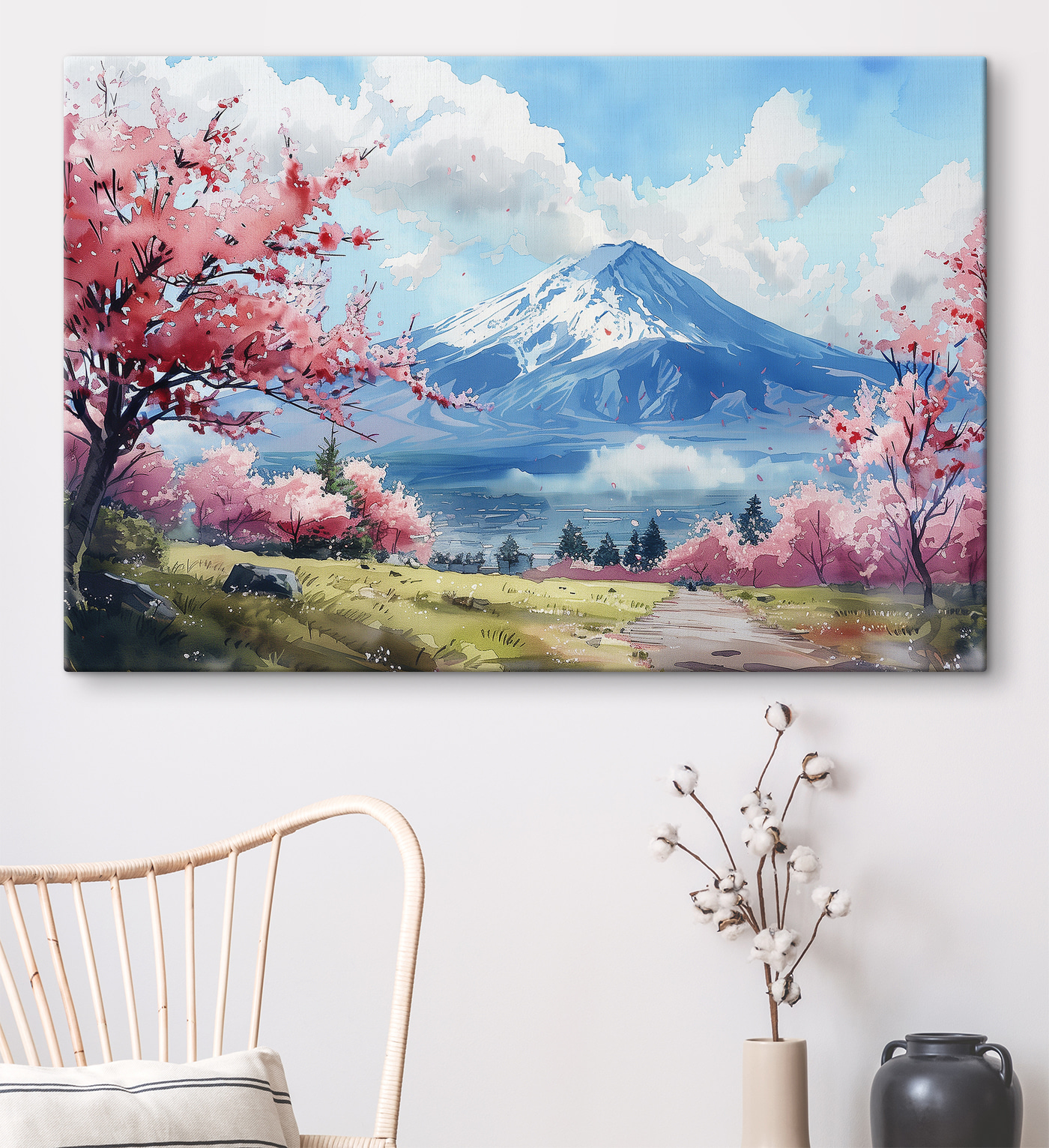 Mount Fuji with pink flowers