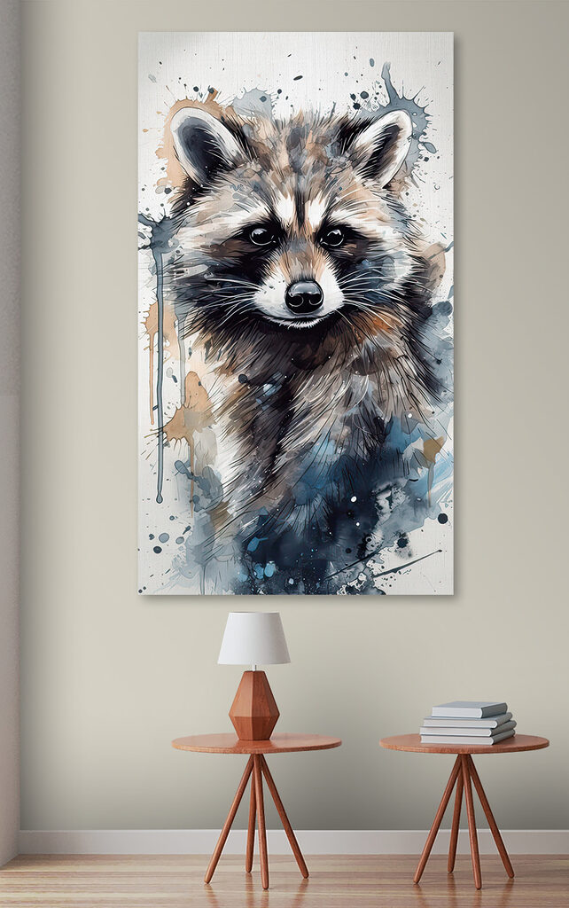Raccoon with watercolor splashes
