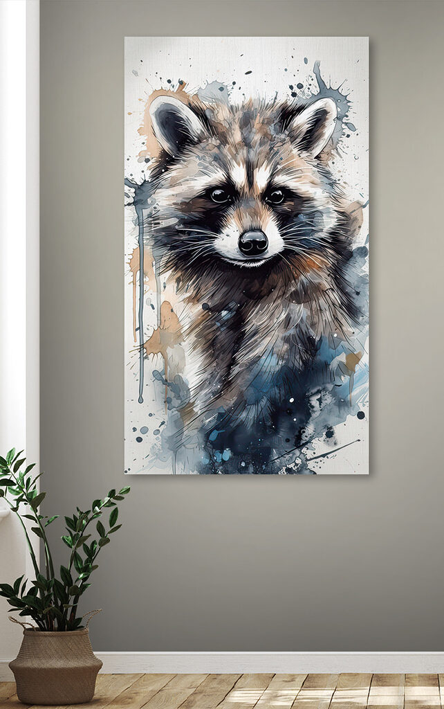 Raccoon with watercolor splashes