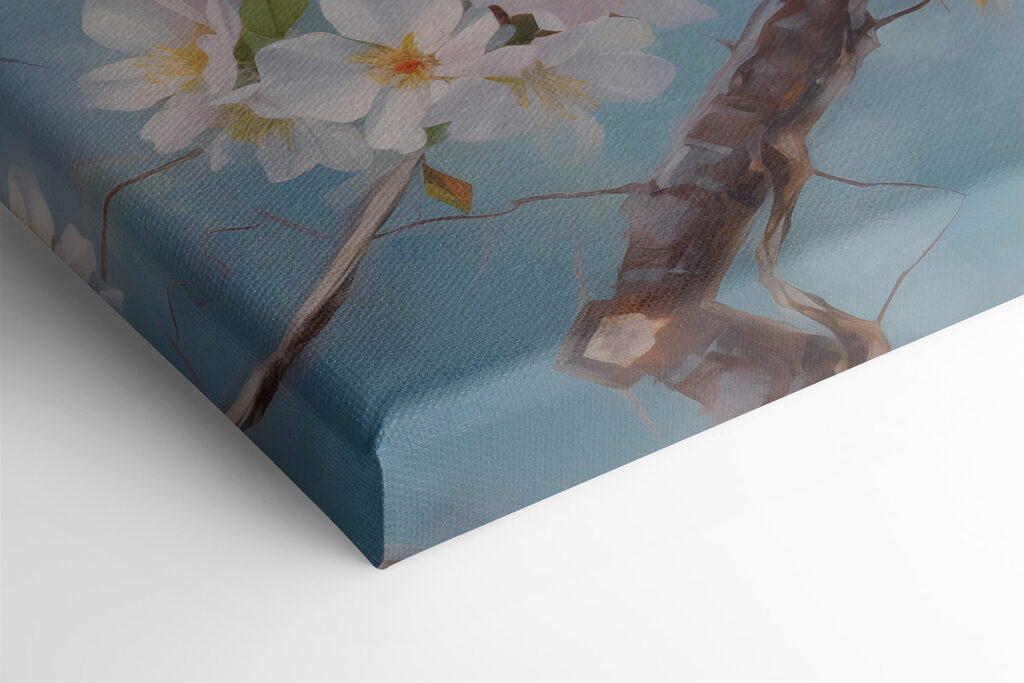 Two birds on a branch with white flowers
