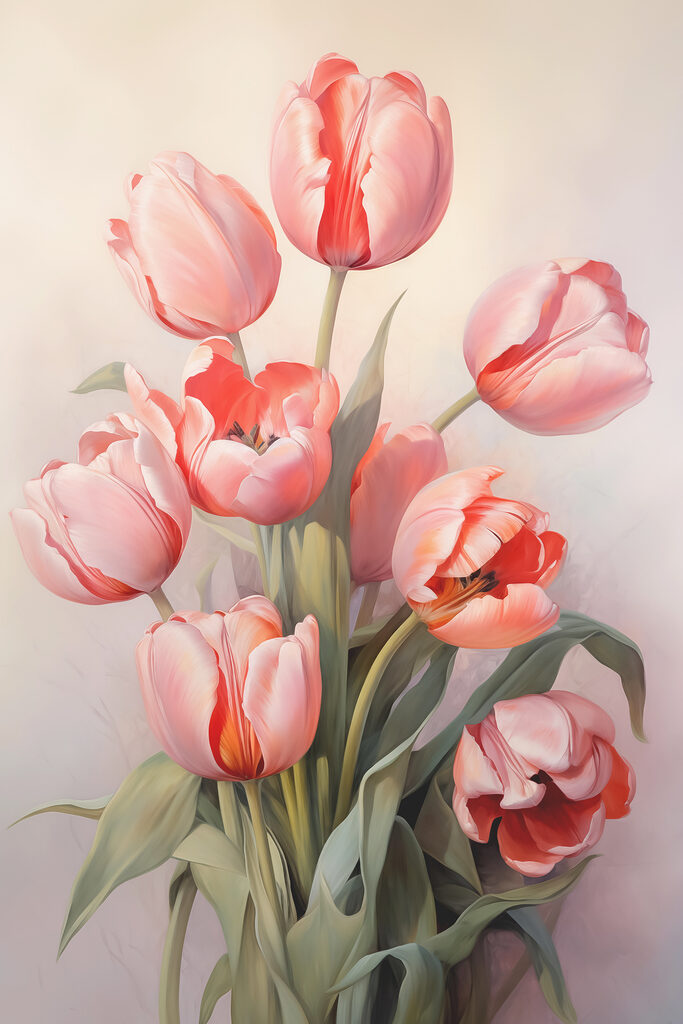 Painting of pink tulips Painting of pink tulips