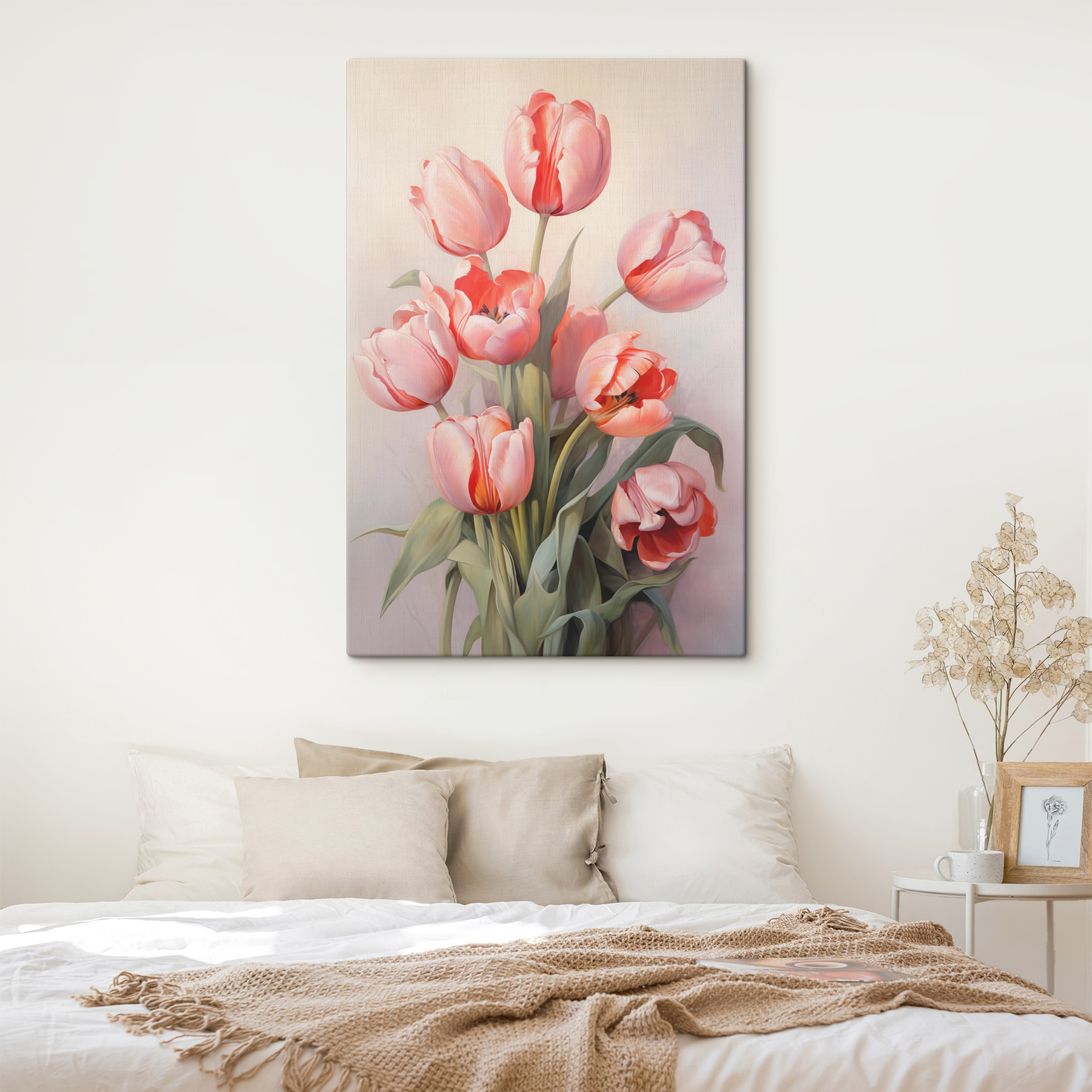 Painting of pink tulips Painting of pink tulips