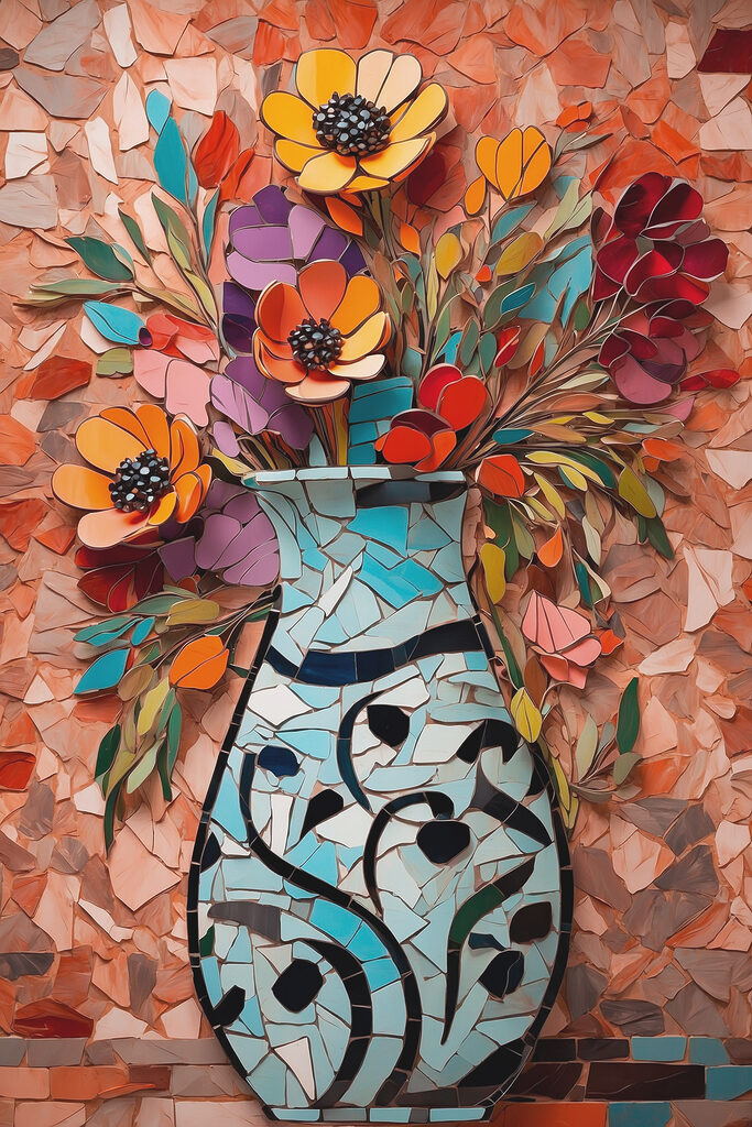 Mosaic of flowers in a vase