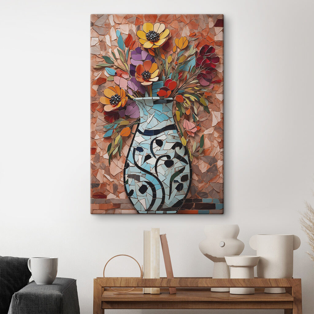 Mosaic of flowers in a vase