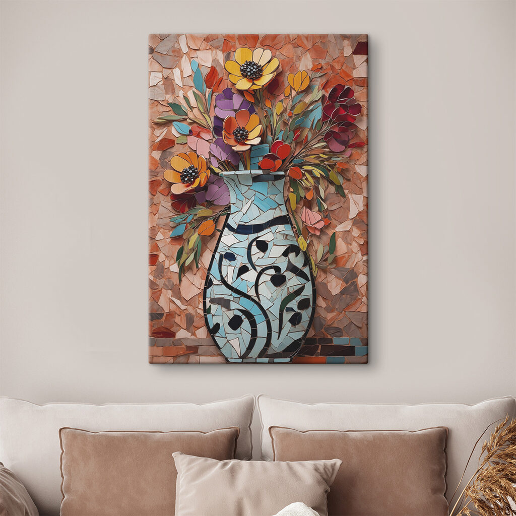 Mosaic of flowers in a vase