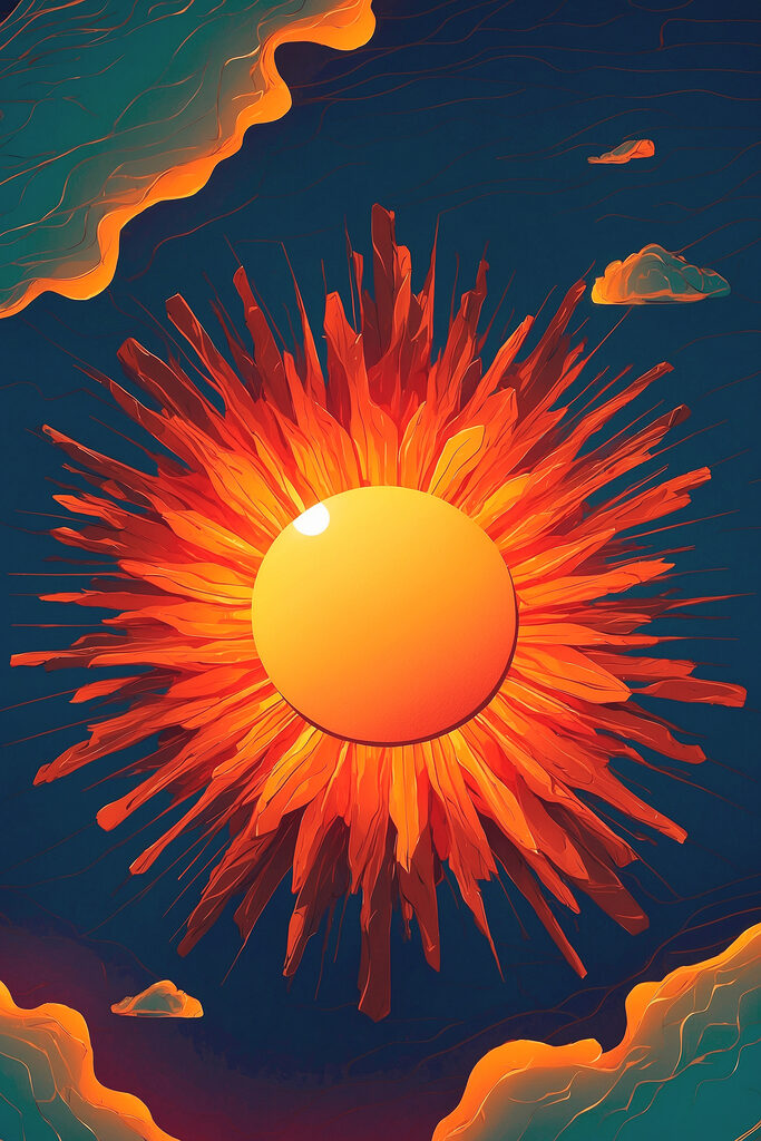 Sun with a bright sun in the sky
