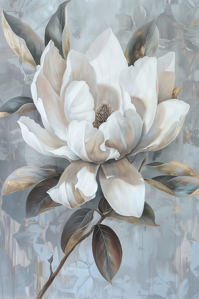 White flower with brown leaves