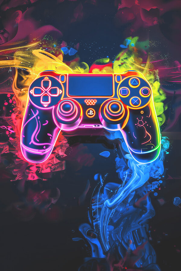 Video game controller with colorful smoke Video game controller with colorful smoke