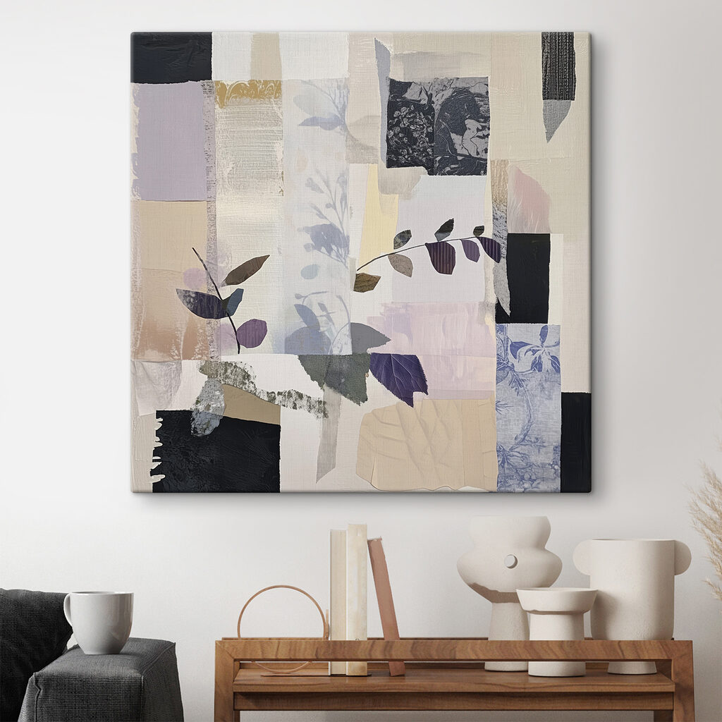 Piece of art with leaves and squares