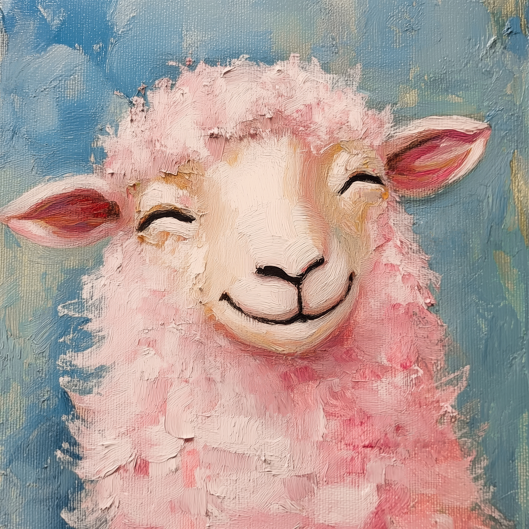 Painting of a pink sheep