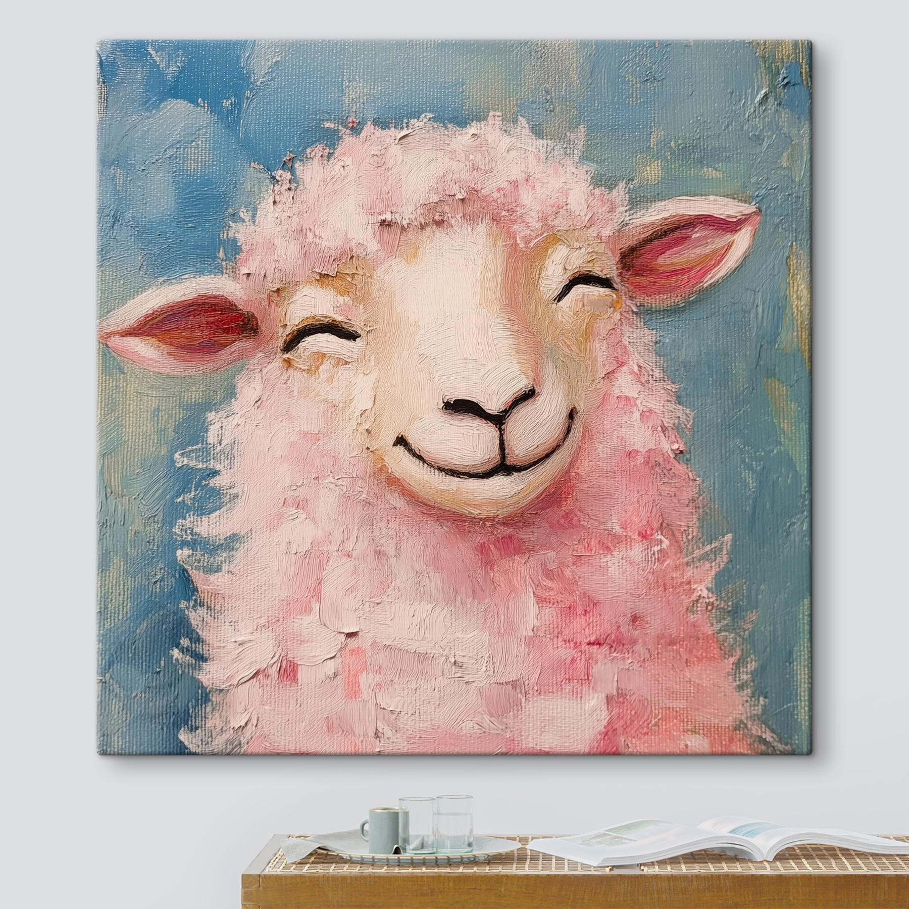 Painting of a pink sheep Painting of a pink sheep