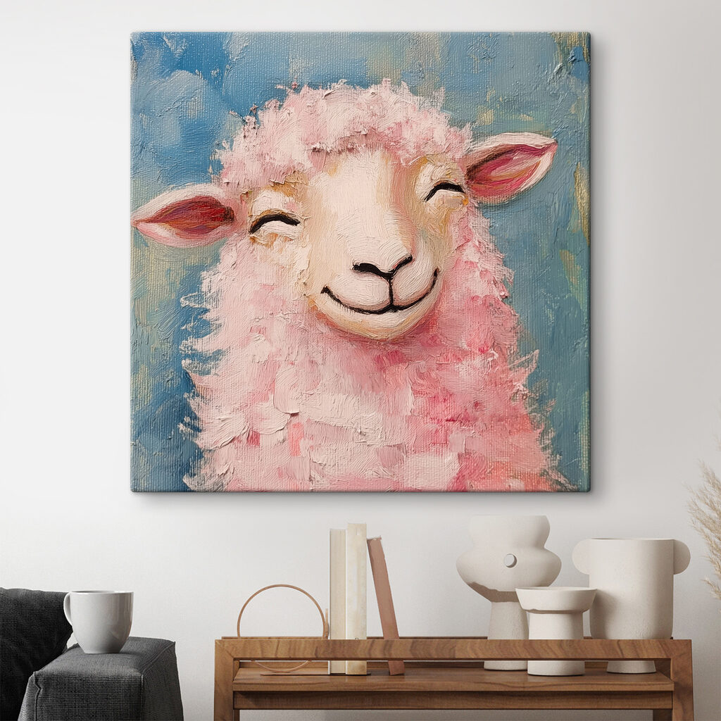 Painting of a pink sheep Painting of a pink sheep