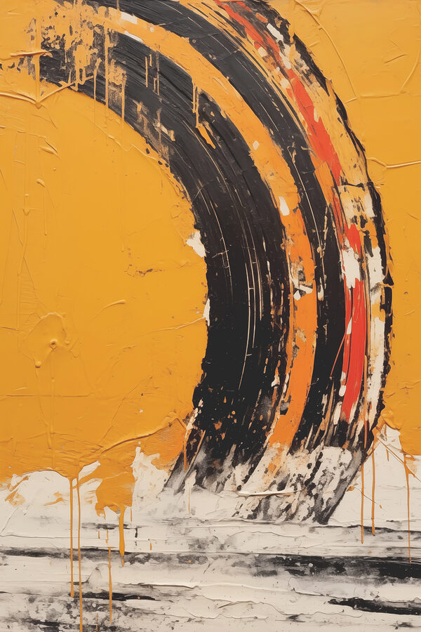 Black and orange paint on a yellow surface