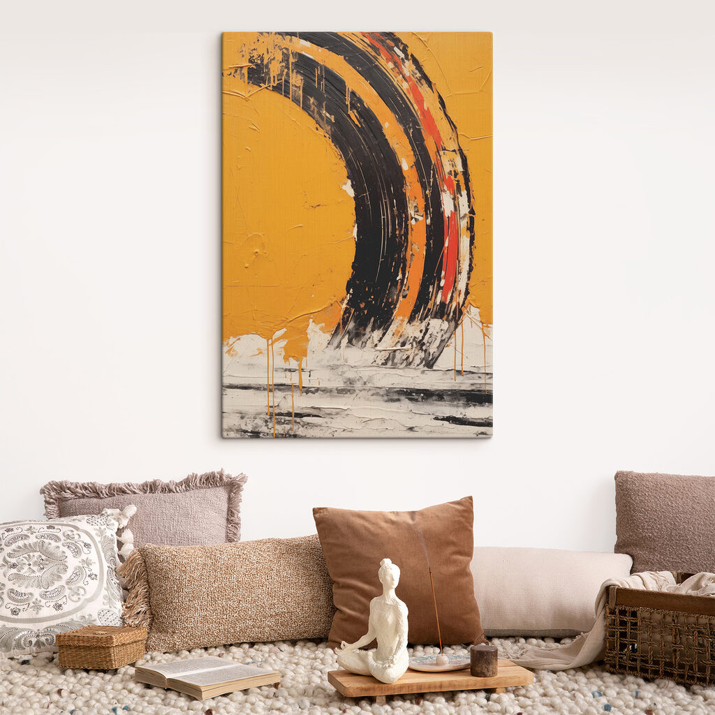 Black and orange paint on a yellow surface