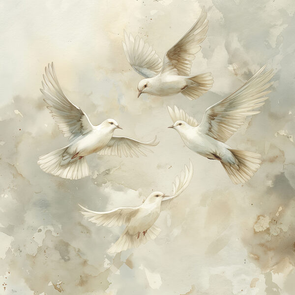 Group of white birds flying in the sky