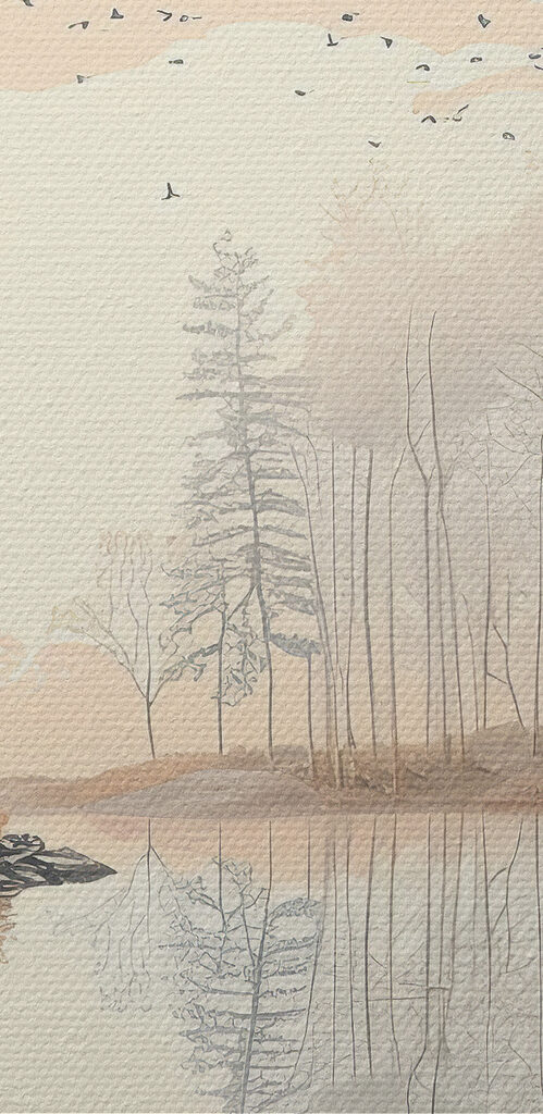 Lake with trees and birds