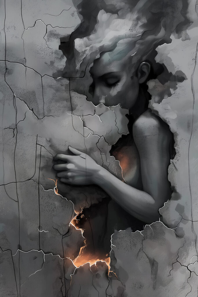 Woman with her face in a wall Woman with her face in a wall