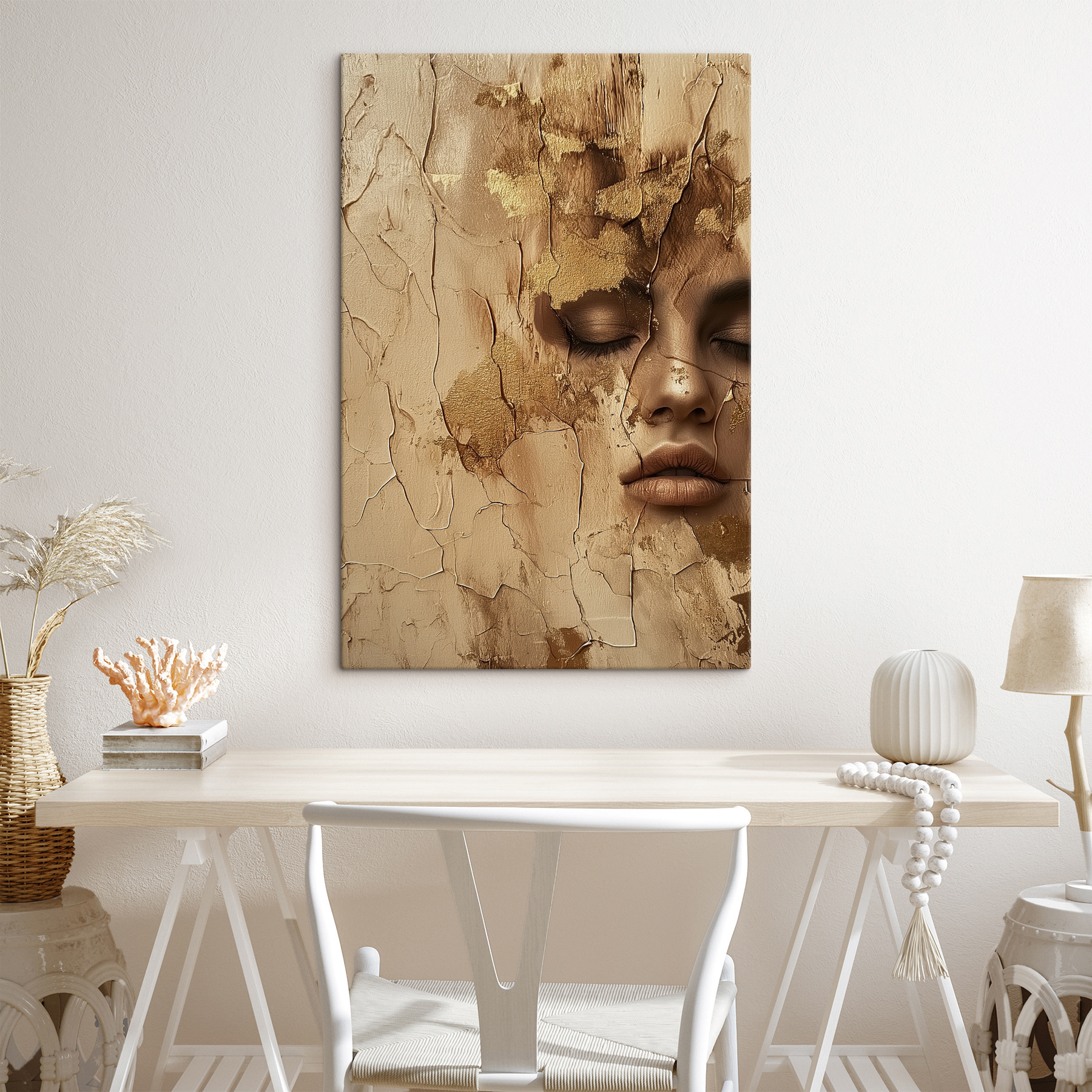 Cracked surface reveals serene face