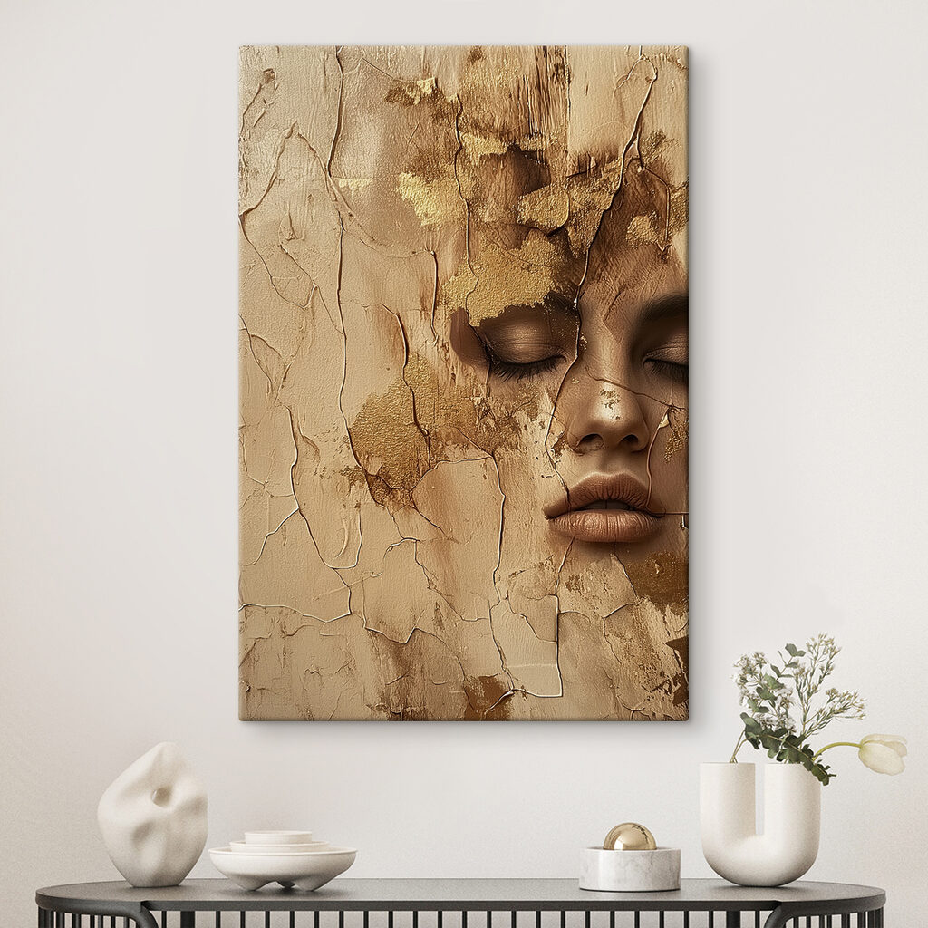 Cracked surface reveals serene face