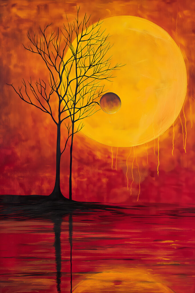 Tree and moon in the background Tree and moon in the background