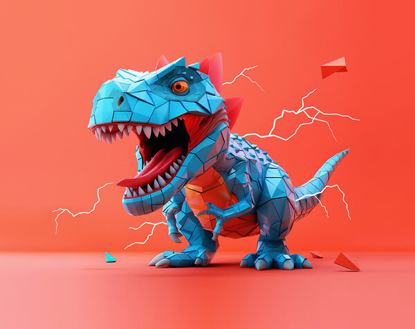 Modrý dinosaurus s vychádzajúcim bleskom Modrý dinosaurus s vychádzajúcim bleskom