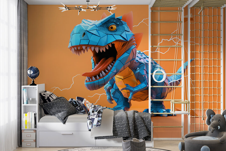 Modrý dinosaurus s vychádzajúcim bleskom