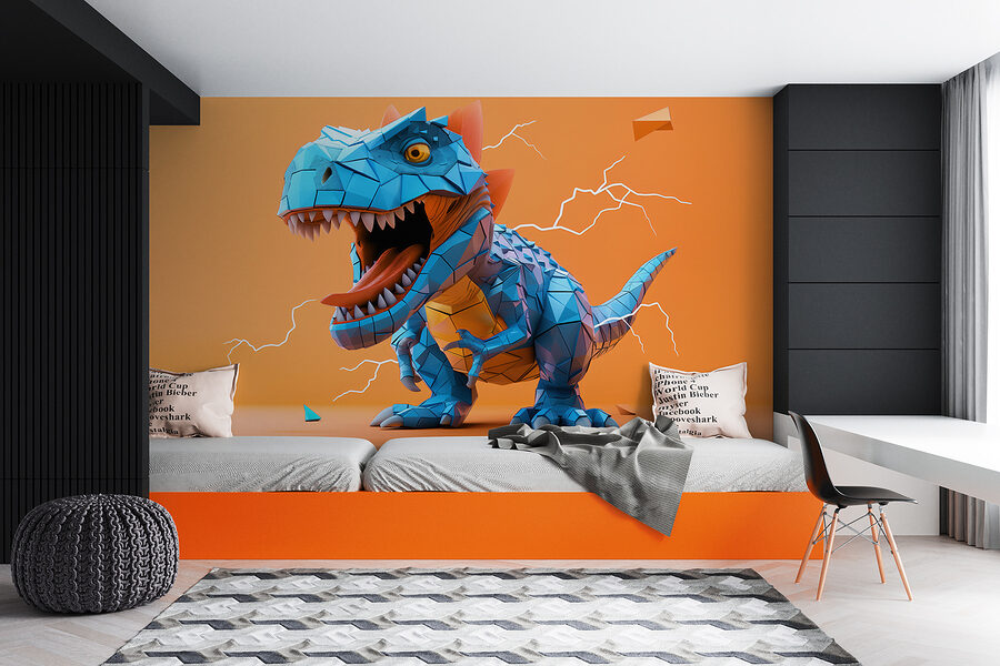 Modrý dinosaurus s vychádzajúcim bleskom