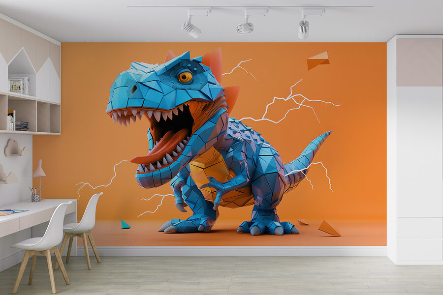 Modrý dinosaurus s vychádzajúcim bleskom