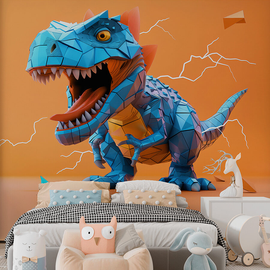Modrý dinosaurus s vychádzajúcim bleskom
