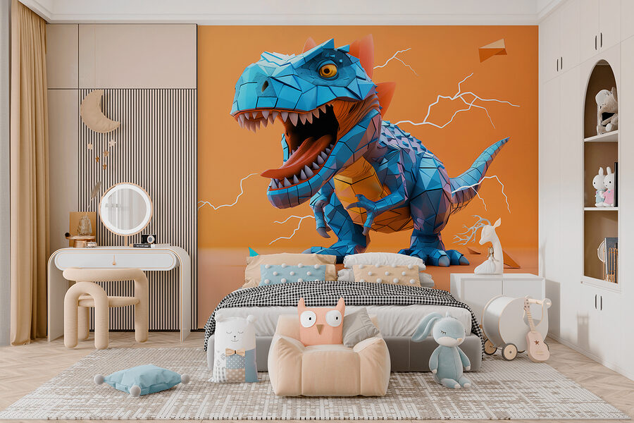 Modrý dinosaurus s vychádzajúcim bleskom