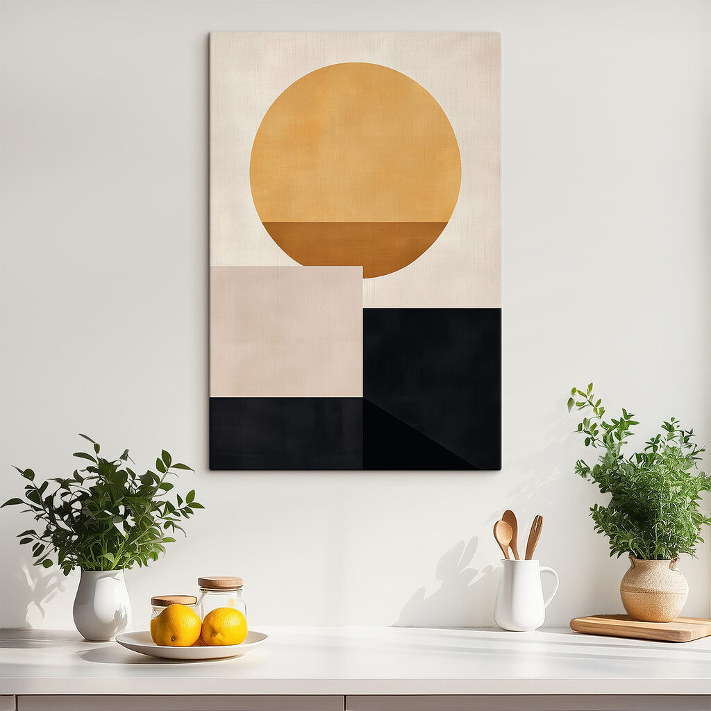 Yellow circle and black squares Yellow circle and black squares