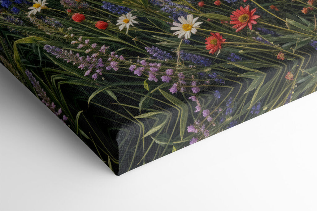 Field of flowers with mountains in the background