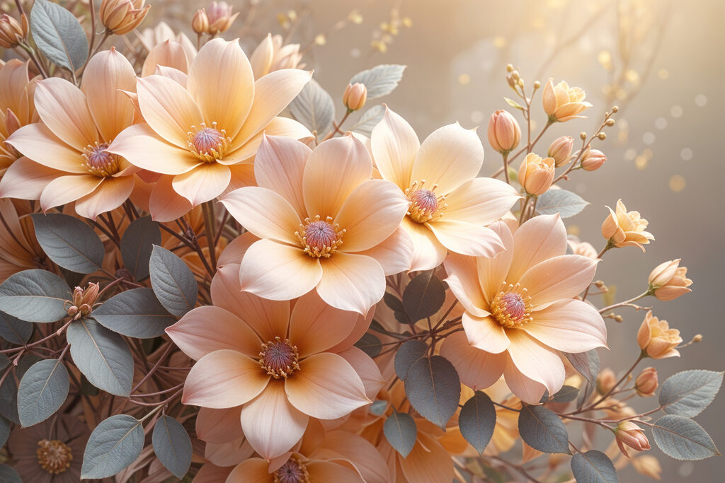 Group of flowers with leaves