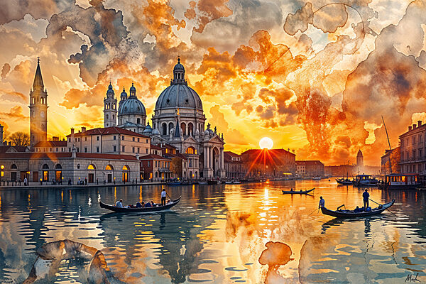 Water with a building and a boat in it Water with a building and a boat in it