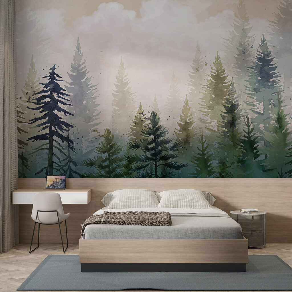 Painting of trees in the fog Painting of trees in the fog